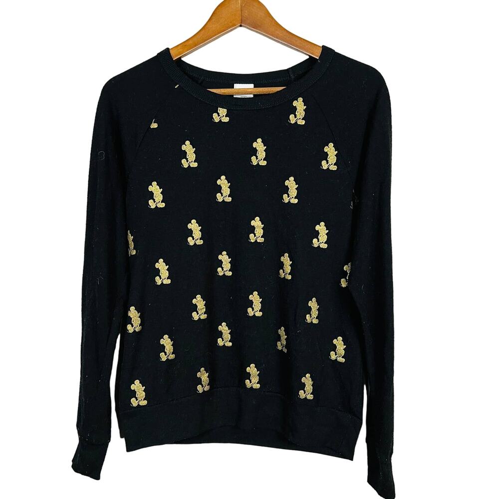 Disney Soft Knit Mickey Print Top Long Sleeve Black Gold - M